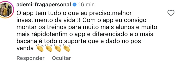 Mensagem espontânea de personal sobre o app